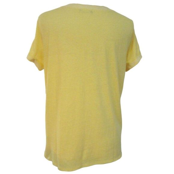 GAP Yellow V-Neck Embroidered Tee Top Cap Sleeve Side Slits Cotton Sz M NEW - Picture 4 of 5
